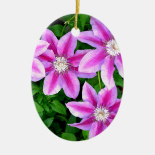 Elegant pink floral green botanical  ceramic ornament