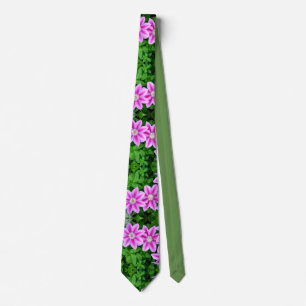 Elegant pink floral green botanical  tie