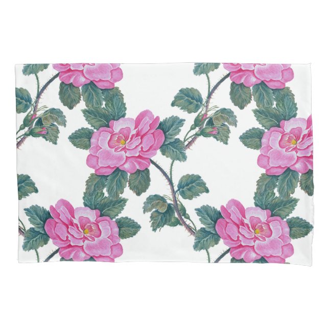 Elegant Pink Floral Green Vines Pattern | Pillowcase (Front-Left)