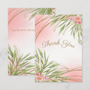 Elegant Pink Floral Greenery Watercolor Modern Thank You Card
