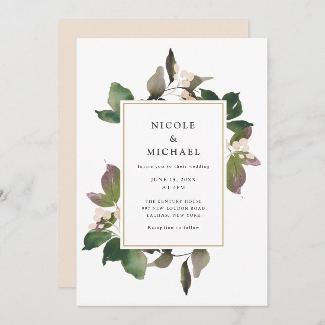 Elegant Pink Floral Greenery Wedding Invitation (Front/Back)