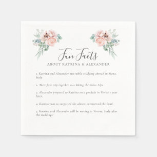 Elegant Pink Floral Grey & White Fun Facts Wedding Napkin