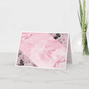 Elegant Pink Floral Happy Birthday Card