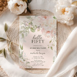 Elegant Pink Floral 'Hello Fifty' 50th Birthday Invitation<br><div class="desc">Join us in celebrating a 50th birthday with our 'Hello Fifty' Birthday Party Invitation! This elegant invitation features a stunning watercolor design of pink and cream floral blooms and lush botanical greenery, set against a soft cream background. Customize the template within the pale pink arch with your own event details...</div>