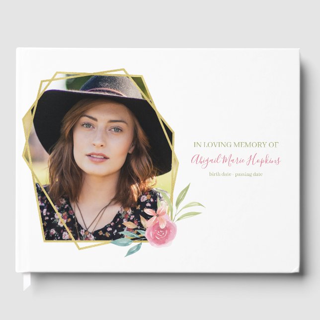 Elegant Pink Floral In Loving Memory Funeral Guest Book (Front)