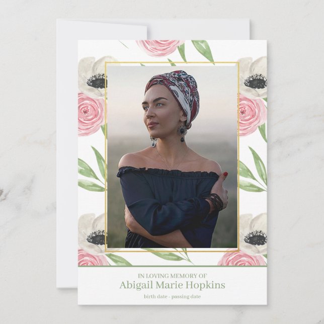 Elegant Pink Floral In Loving Memory Funeral Thank You Card (Front)