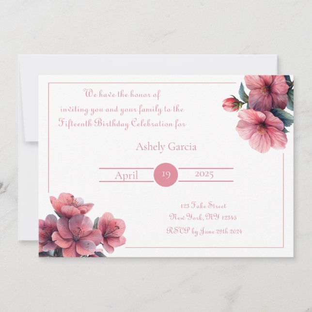 Elegant Pink Floral Invitation - All Events  (Front)