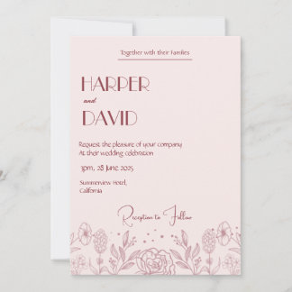 Elegant Pink Floral Line Wedding Invitation