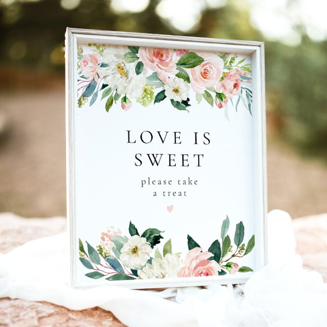 Elegant Pink Floral Love is Sweet Dessert Sign (Creator Uploaded)