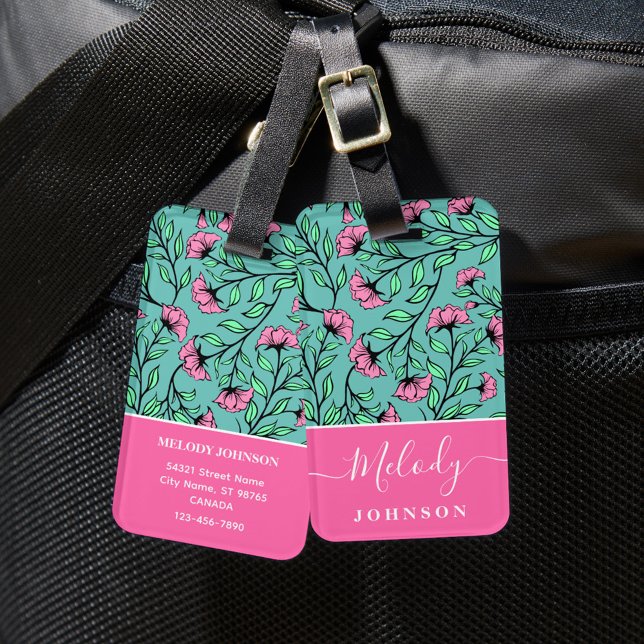 Elegant Pink Floral Luggage Tag (Creator Uploaded)