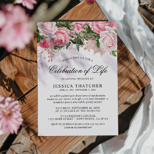 Elegant Pink Floral Memorial   Celebration of Life Invitation