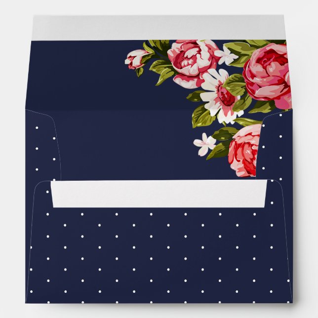 Elegant Pink Floral Midnight Blue Envelope (Back (Bottom))