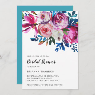 Elegant Pink Floral Modern Bridal Shower Invitation