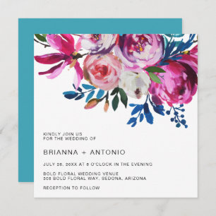 Elegant Pink Floral Modern Wedding Invitation