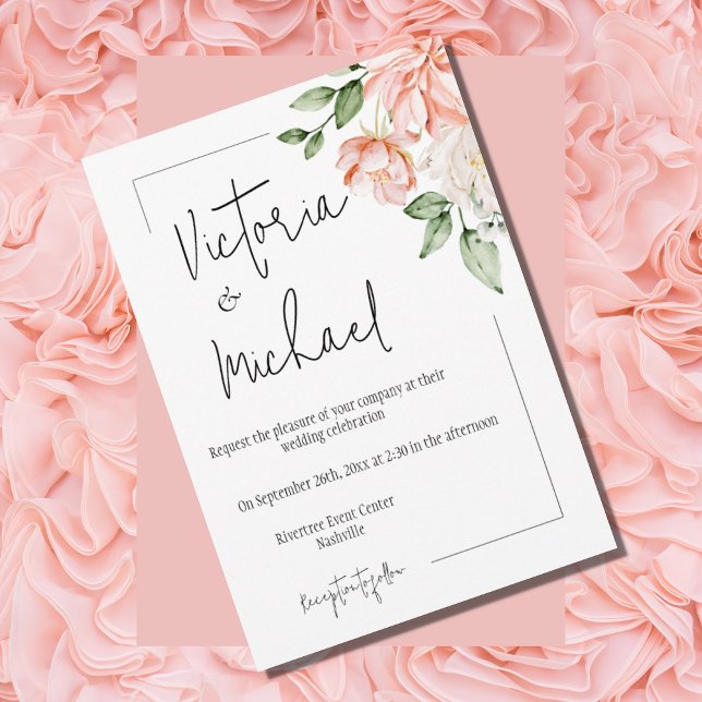 Elegant Pink Floral Modern Wedding Invitation (Creator Uploaded)