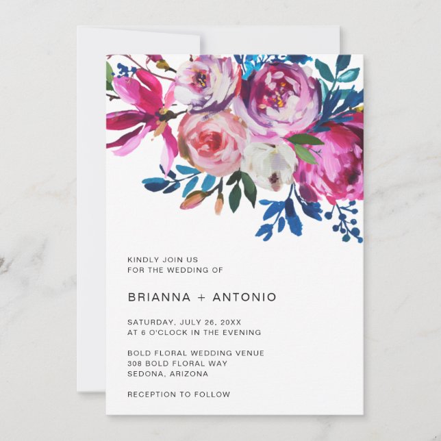 Elegant Pink Floral Modern Wedding Invitation (Front)