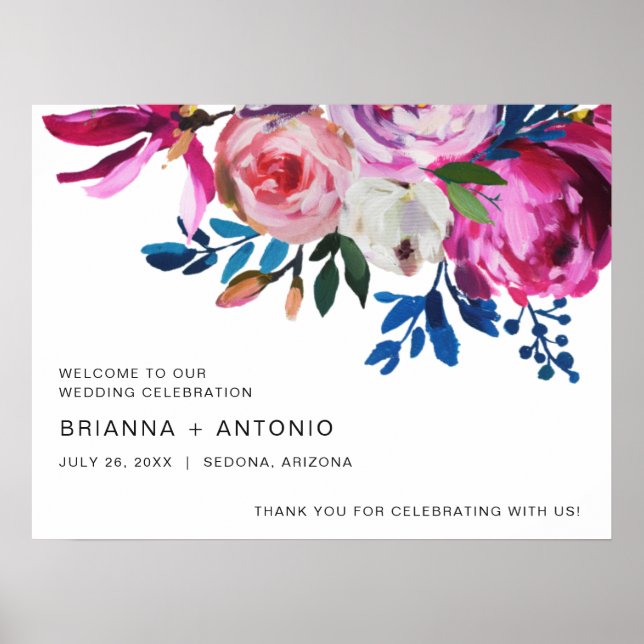 Elegant Pink Floral Modern Wedding Poster (Front)