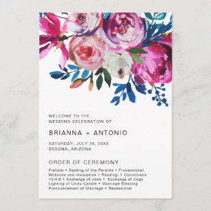 Elegant Pink Floral Modern Wedding Program