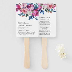 Elegant Pink Floral Modern Wedding Program Hand Fan