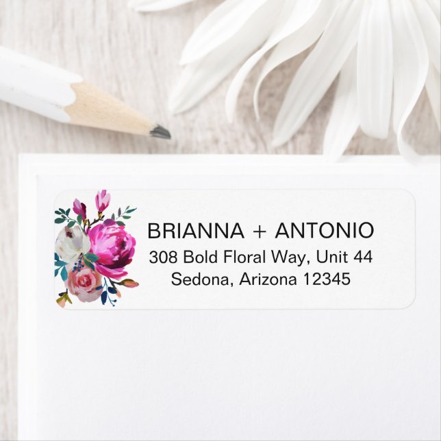 Elegant Pink Floral Modern Wedding Return Address Label (Insitu)