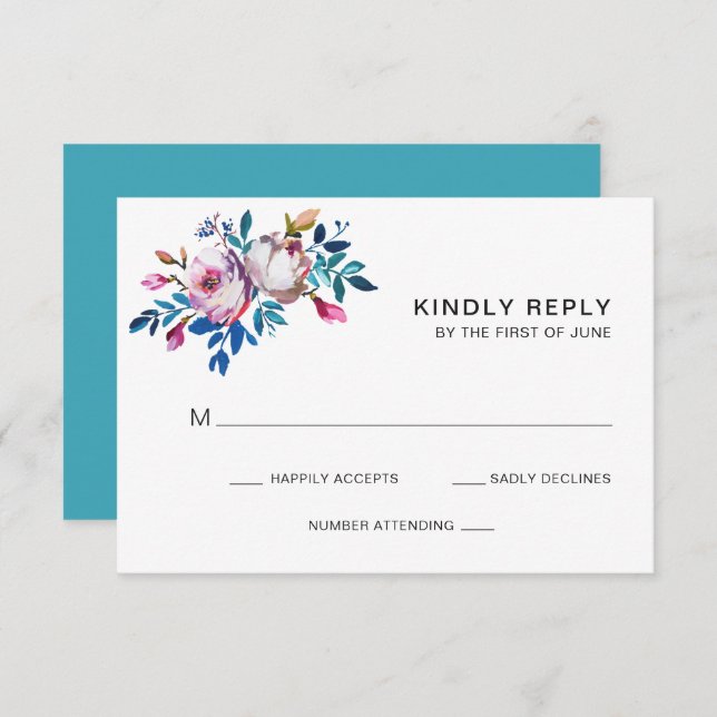 Elegant Pink Floral Modern Wedding RSVP Card (Front/Back)