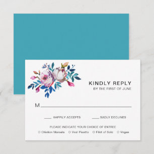 Elegant Pink Floral Modern Wedding RSVP Card