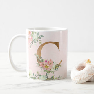 Elegant Pink Floral Monogram C Coffee Mug