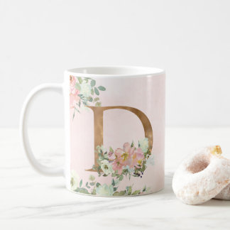 Elegant Pink Floral Monogram D Coffee Mug