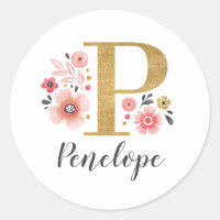 Elegant Pink Floral Monogram Initial Gold Letter P
