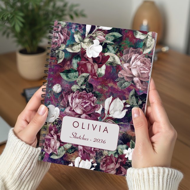 Elegant Pink Floral Monogram Pattern Notebook (Creator Uploaded)