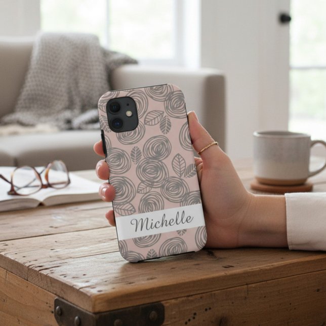 Elegant Pink Floral Monogrammed Case-Mate iPhone Case (Creator Uploaded)