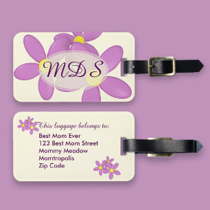 Elegant Pink Floral Monogrammed Luggage Tag