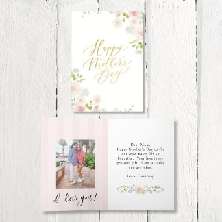 Elegant Pink Floral Mother's Day Foil Greeting Car Foil Holiday Card