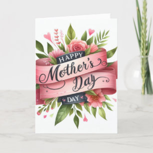 Elegant Pink Floral Mother's Day Holiday Card