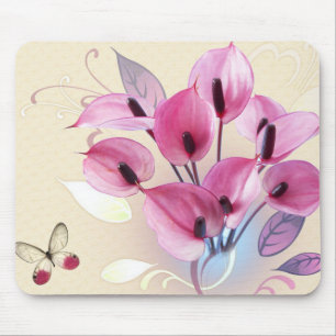 elegant pink floral mouse pad