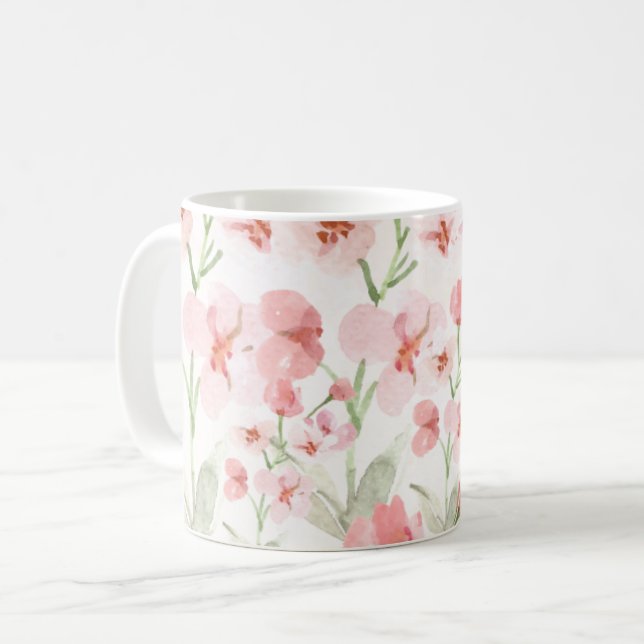 Elegant Pink Floral Mug (Front Left)