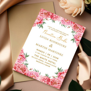 Elegant Pink Floral Nuestra Boda Invitation