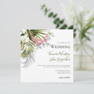 Elegant Pink Floral Palms Shadows Beach Wedding  Invitation