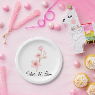 Elegant Pink Floral Party Paper Plate