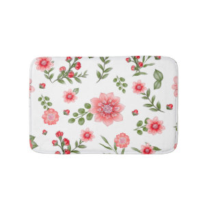 Elegant Pink Floral Pattern Bath Mat