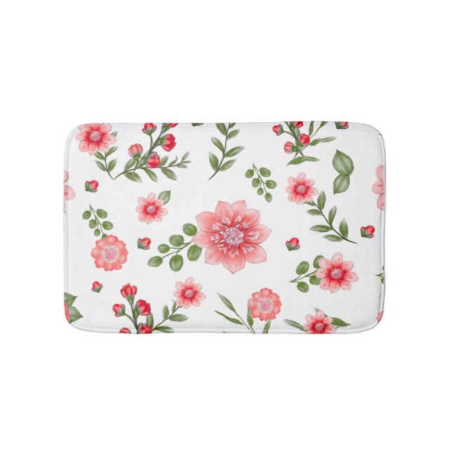 Elegant Pink Floral Pattern  Bath Mat (Front)