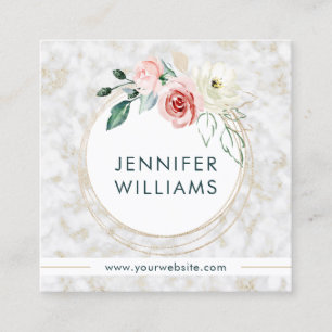 Elegant Pink Floral Pattern Girly White Square Business Card