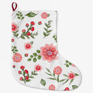 Elegant Pink Floral Pattern Large Christmas Stocking