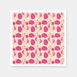 Elegant Pink Floral Pattern on Beige Napkin