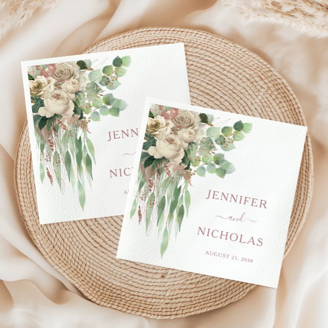 Elegant Pink Floral Peonies Wedding  Napkin (Elegant Pink Floral Peonies Wedding Napkins)