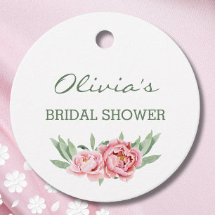 Elegant Pink Floral Peony Bridal Shower Favour Tags