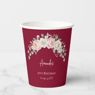 Elegant Pink Floral Personalised Disposable Cup