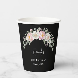 Elegant Pink Floral Personalised Disposable Cup