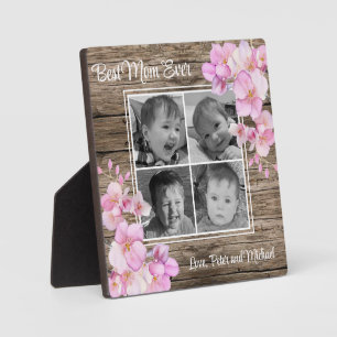 Elegant pink floral personalised four photos plaque