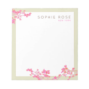 Elegant Pink Floral Personalised Notepad